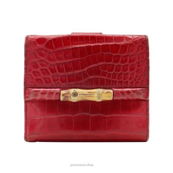 🔴 Gucci Bamboo Trifold Wallet - Red Crocodile Leather - Picture 2 of 15